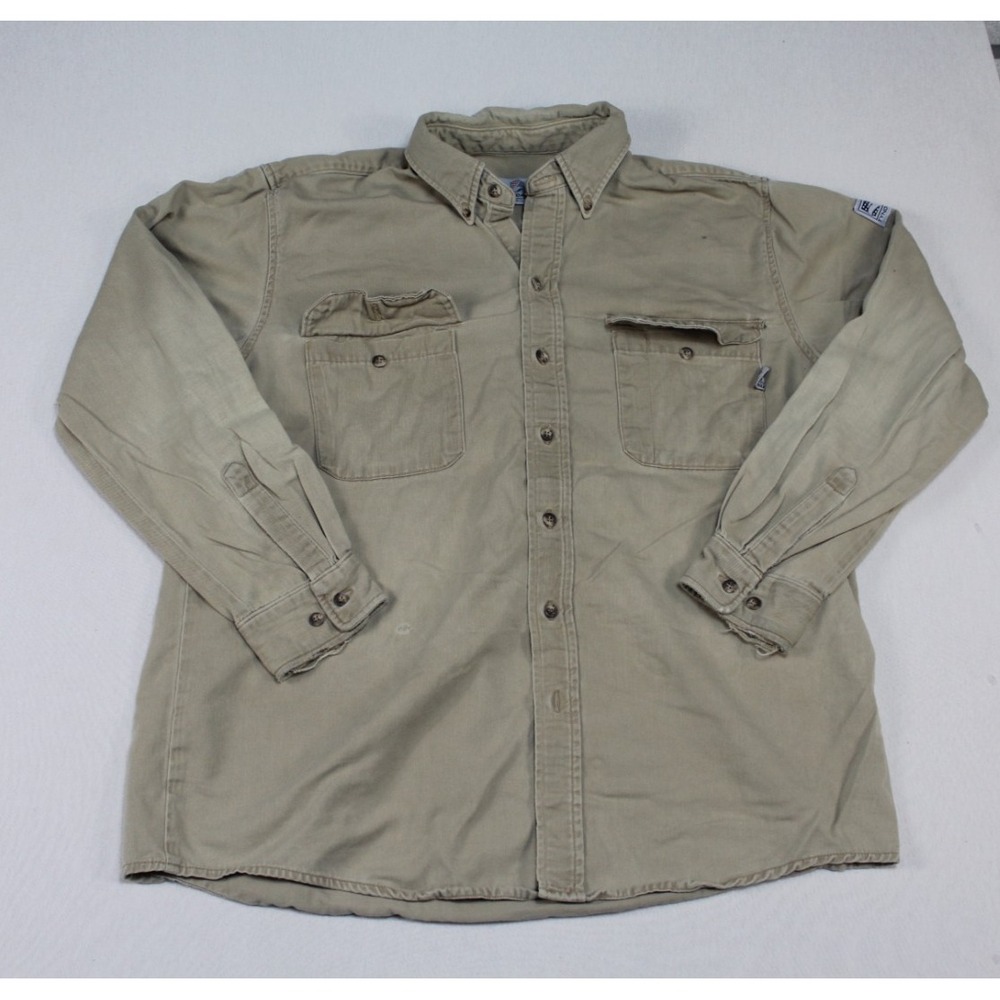 Tyndale Men Beige Casual Button own Flame Resistant Made In USA Size XL
